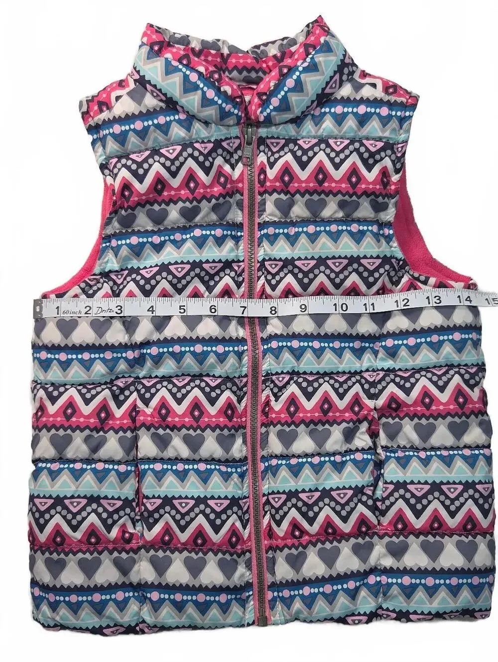 Gymboree Girls' Pink and Multi-Color Patterned Puffer Vest Size M 7-8